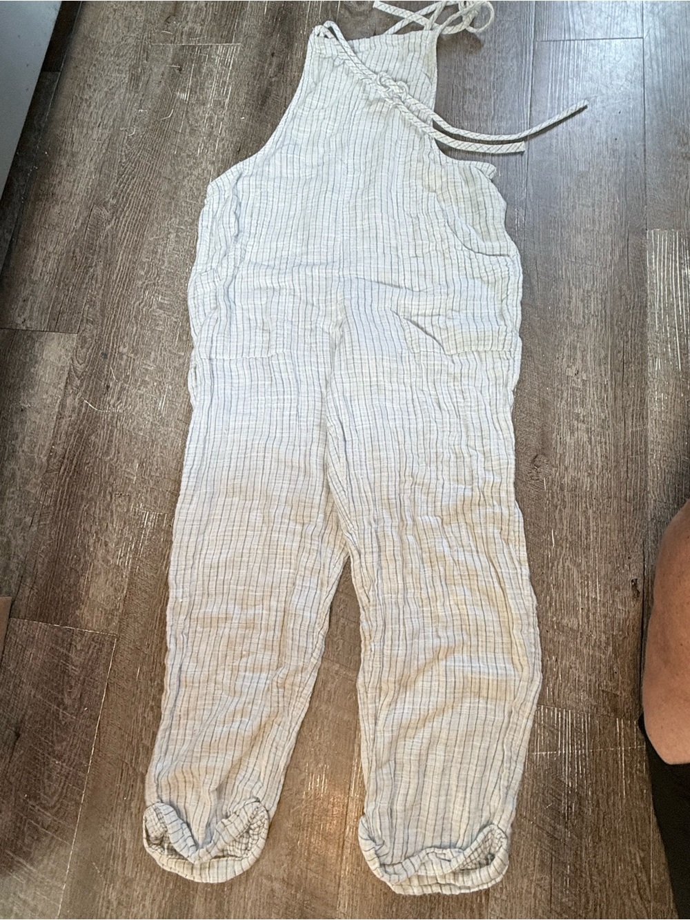 Aerie white Linen-Blend Tie-Strap Jumpsuit overalls